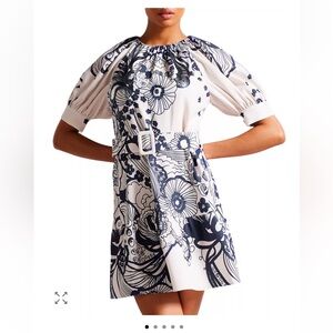 Ted Baker Soira Floral Print Puff Sleeve Mini Dress size 1